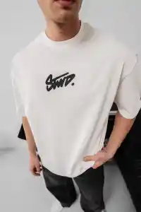 Erkek Tişört Yazlık Baskılı Oversize Kısa kol T-Shirt - Beyaz