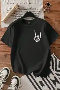 Erkek Baskılı T-Shirt Kısa Kol Bisiklet Yaka Regular Fit Rahat Kalıp Tişört - Siyah