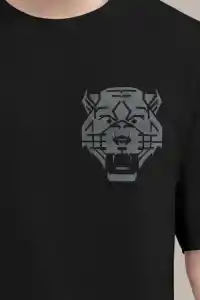 Erkek Kısa Kol Yazlık Tişört Bisiklet Yaka ASLAN Baskılı T-Shirt - Siyah