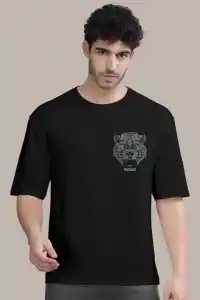 Erkek Kısa Kol Yazlık Tişört Bisiklet Yaka ASLAN Baskılı T-Shirt - Siyah