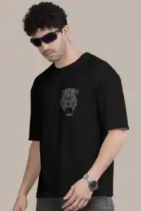 Erkek Kısa Kol Yazlık Tişört Bisiklet Yaka ASLAN Baskılı T-Shirt - Siyah
