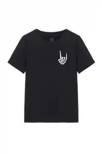 Erkek Baskılı T-Shirt Kısa Kol Bisiklet Yaka Regular Fit Rahat Kalıp Tişört - Siyah