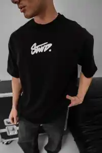 Erkek Kısa Kol Yazlık Tişört Bisiklet Yaka Baskılı Oversize T-Shirt - Siyah