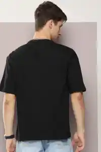 Erkek Baskılı T-Shirt Kısa Kol Bisiklet Yaka Regular Fit Rahat Kalıp Tişört - Siyah