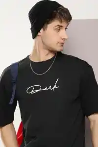 Erkek Baskılı T-Shirt Kısa Kol Bisiklet Yaka Regular Fit Rahat Kalıp Tişört - Siyah