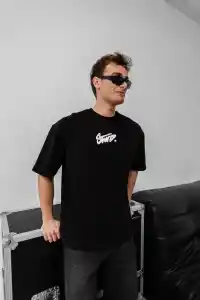 Erkek Kısa Kol Yazlık Tişört Bisiklet Yaka Baskılı Oversize T-Shirt - Siyah