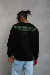 Erkek Bisiklet Yaka Baskılı 3 iplik pamuklu Sweatshirt - Siyah