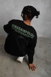 Erkek Bisiklet Yaka Baskılı 3 iplik pamuklu Sweatshirt - Siyah