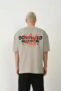 Erkek Baskılı T-Shirt Kısa Kol Bisiklet Yaka Rahat Kalıp Tişört  - Boyalı Gri