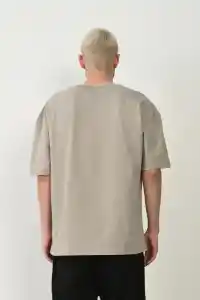 Erkek Baskılı T-Shirt Kısa Kol Bisiklet Yaka Rahat Kalıp Tişört - Boyalı Gri