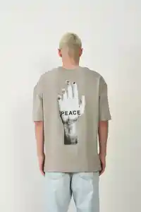Erkek Baskılı T-Shirt Kısa Kol Bisiklet Yaka Rahat Kalıp Tişört - Boyalı Gri