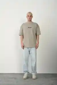 Erkek Baskılı T-Shirt Kısa Kol Bisiklet Yaka Rahat Kalıp Tişört - Boyalı Gri