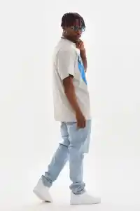 Erkek Baskılı T-Shirt Kısa Kol Bisiklet Yaka Rahat Kalıp Tişört - Gri
