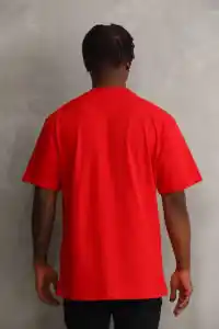Erkek Baskılı T-Shirt Kısa Kol Bisiklet Yaka Rahat Kalıp Tişört - Kırmızı