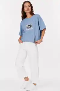 Erkek Baskılı T-Shirt Kısa Kol Bisiklet Yaka Rahat Kalıp Tişört - Mavi