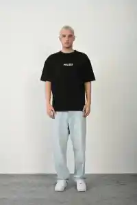 Erkek Baskılı T-Shirt Kısa Kol Bisiklet Yaka Rahat Kalıp Tişört - Siyah