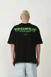 Erkek Baskılı T-Shirt Kısa Kol Bisiklet Yaka Rahat Kalıp Tişört  - Siyah