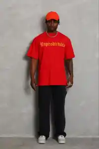 Erkek Baskılı T-Shirt Kısa Kol Bisiklet Yaka Regular Fit Tişört - Kırmızı