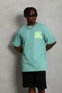 Erkek Baskılı T-Shirt Kısa Kol Bisiklet Yaka Regular Fit Tişört - Mint Yeşili