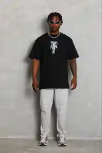 Erkek Baskılı T-Shirt Kısa Kol Bisiklet Yaka Regular Fit Tişört - Siyah