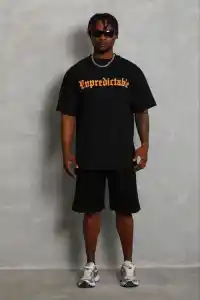 Erkek Baskılı T-Shirt Kısa Kol Bisiklet Yaka Regular Fit Tişört - Siyah