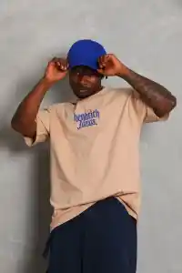 Erkek Baskılı Tişört Kısa Kol Bisiklet Yaka Oversize T-Shirt - Bej