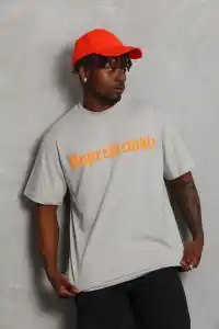 Erkek Baskılı Tişört Kısa Kol Bisiklet Yaka Oversize T-Shirt - Gri