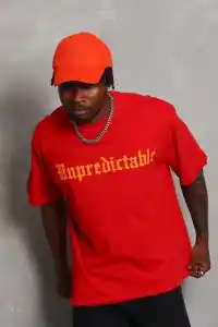 Erkek Baskılı Tişört Kısa Kol Bisiklet Yaka Oversize T-Shirt - Kırmızı