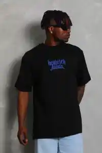 Erkek Baskılı Tişört Kısa Kol Bisiklet Yaka Oversize T-Shirt - - Siyah