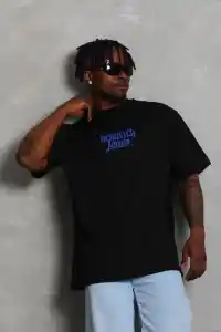 Erkek Baskılı Tişört Kısa Kol Bisiklet Yaka Oversize T-Shirt - - Siyah