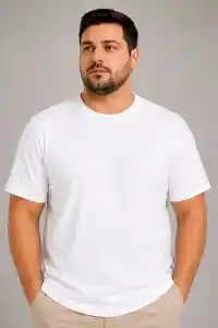 Erkek Battal Big Size Basic Tişört Bisiklet Yaka Rahat Kalıp T-Shirt - Beyaz
