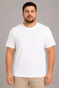 Erkek Battal Big Size Basic Tişört Bisiklet Yaka Rahat Kalıp T-Shirt - Beyaz