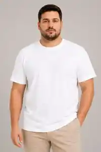 Erkek Battal Big Size Basic Tişört Bisiklet Yaka Rahat Kalıp T-Shirt - Beyaz