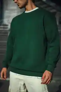 Erkek Bisiklet Yaka 3 İplik Pamuklu Basic SweatShirt - Haki