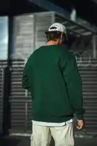 Erkek Bisiklet Yaka 3 İplik Pamuklu Basic SweatShirt - Haki