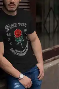 Erkek Tişort Bisiklet Yaka Baskılı Kısa kol T-Shirt - Siyah