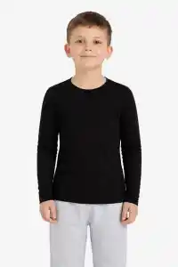 Erkek Çocuk Basic Uzun Kollu Tişört Okul Günlük Rahat T-Shirt - Siyah