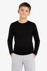 Erkek Çocuk Basic Uzun Kollu Tişört Okul Günlük Rahat T-Shirt - Siyah