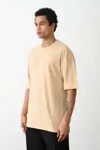 Erkek Tişört Düz Basic Penye Yazlık Bisiklet Yaka Kısa Kol T-Shirt - Bej