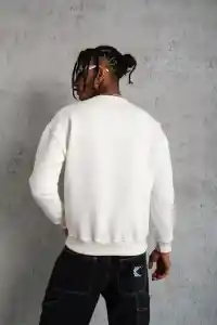 Erkek Düz Bisiklet Yaka 3 iplik pamuklu Sweatshirt - Beyaz