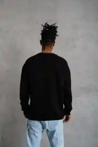 Erkek Bisiklet Yaka Baskılı 3 İplik Pamuklu Sweatshirt -  Siyah