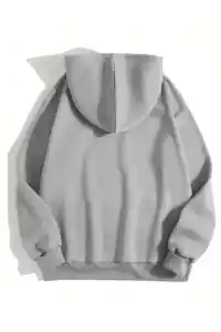 Erkek 3 İplik Pamuklu Kapüşonlu Kanguru Cepli Sweatshirt Hoodie - Boyalı Gri
