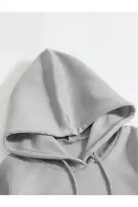 Erkek 3 İplik Pamuklu Kapüşonlu Kanguru Cepli Sweatshirt Hoodie - Boyalı Gri