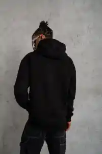 Erkek 3 İplik Pamuklu Kapüşonlu Kanguru Cepli Sweatshirt Hoodie -  Siyah