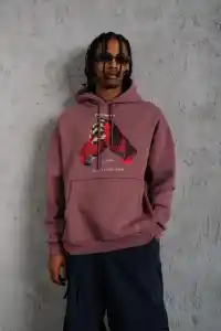 Erkek Kapüşonlu Cepli Box Eldiven Baskılı 3 İplik Sweatshirt Hoodie - Gül Kurusu