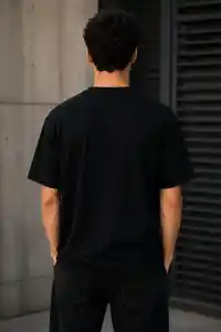 Erkek Gotik Yazı Baskılı Oversize Bisiklet Yaka T-Shirt - Siyah
