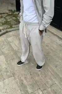 Erkek Kadife Oversize Takım Gömlek Pantolon İkili Set - Gri