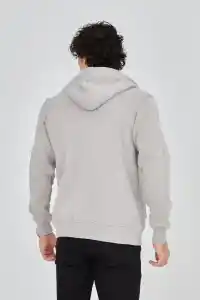 Erkek 3 İplik Pamuklu Fermuarlı Kapüşonlu Kanguru Cepli Hoodie - Boyalı Gri