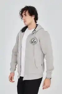 Erkek 3 İplik Pamuklu Fermuarlı Kapüşonlu Kanguru Cepli Hoodie - Boyalı Gri