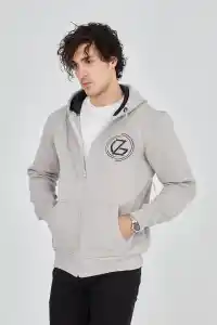 Erkek 3 İplik Pamuklu Fermuarlı Kapüşonlu Kanguru Cepli Hoodie - Boyalı Gri